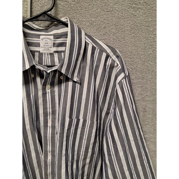 Brooks Brothers 1818 Regent Shirt XXL Blue White Striped Non-Iron Cotton Mens - Picture 5 of 11
